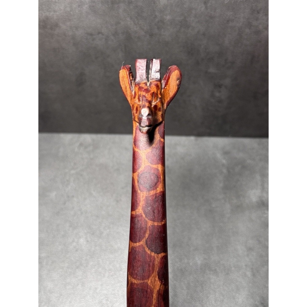 Hand Carved Wooden Giraffe Salad Servers Set 2pc Safari Animal Decor 12in - Picture 2 of 6